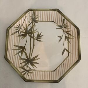 Waverly Bamboo Stalk Plant Plate Green Tan 11 Inches Octagon Serving Platter